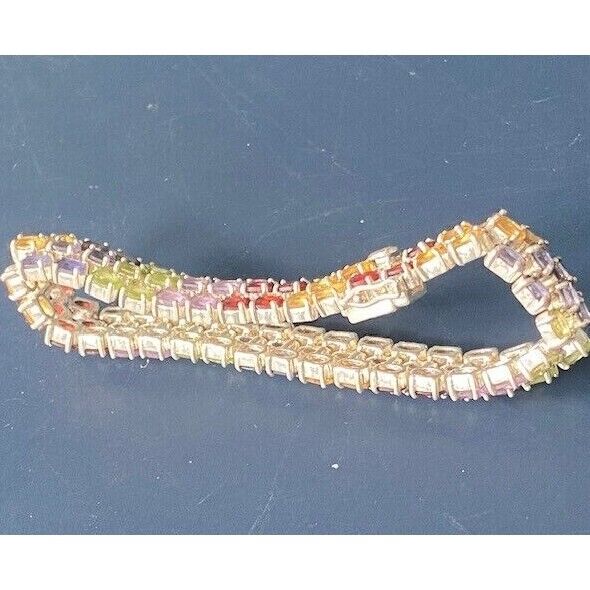 925 STERLING SILVER MULTI GEMSTONE RAINBOW TENNIS BRACELET #1 SKY