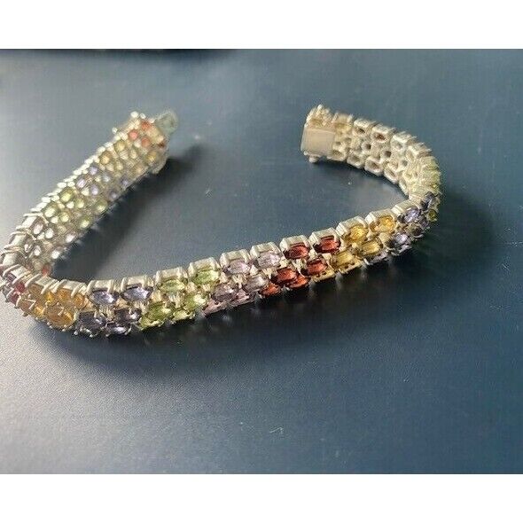 925 STERLING SILVER MULTI GEMSTONE RAINBOW TENNIS BRACELET #1 SKY