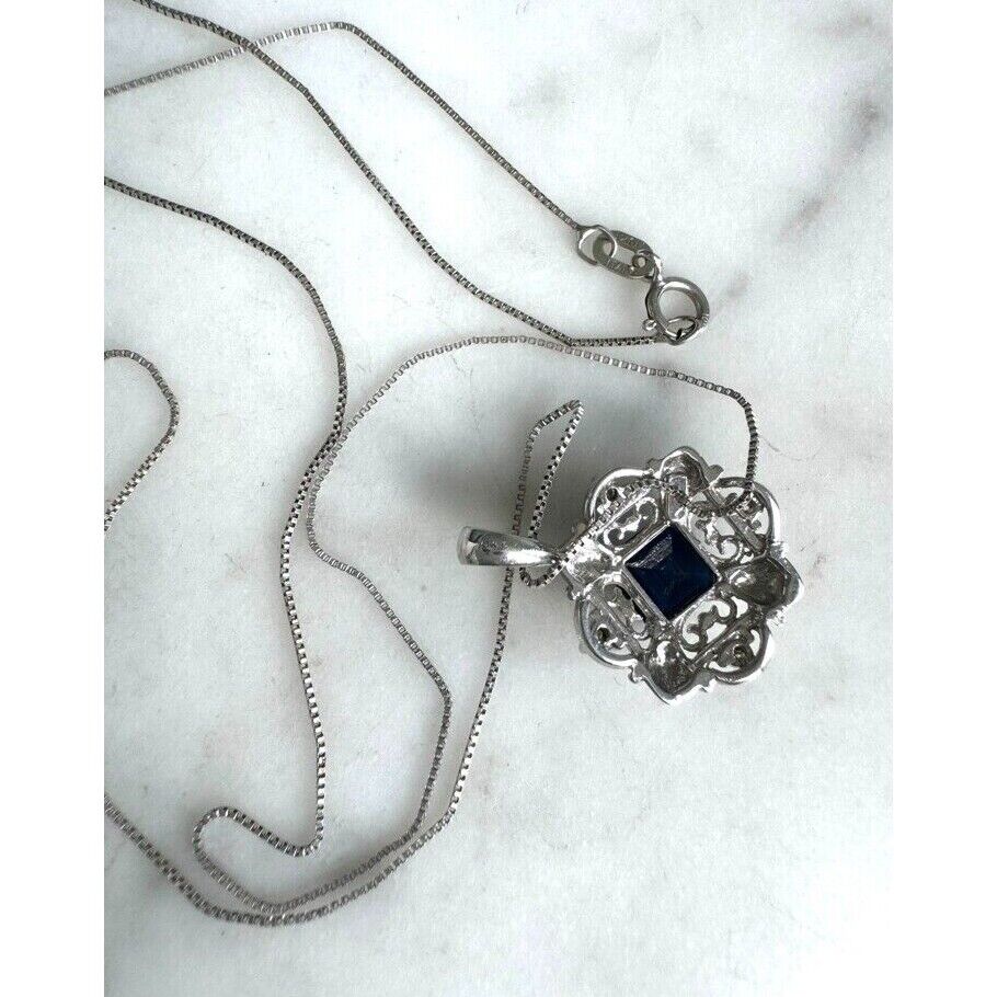 WHITE GOLD  SAPPHIRE AND DIAMOND PENDANT NECKLACE SKY