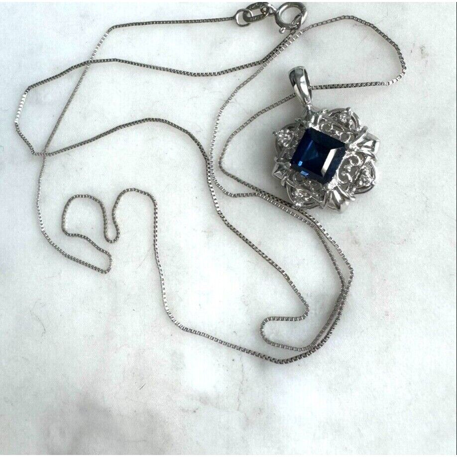 WHITE GOLD  SAPPHIRE AND DIAMOND PENDANT NECKLACE SKY