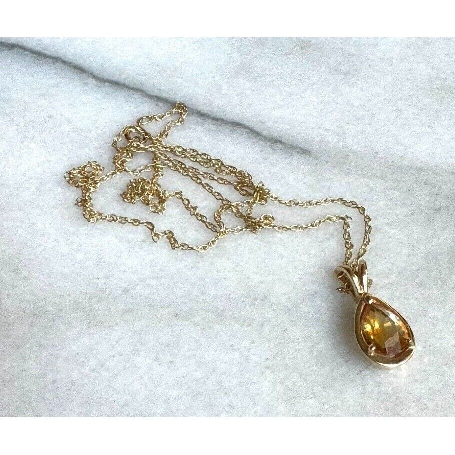 14K YELLOW GOLD  AND GOLDEN CITRINE PENDANT NECKLACE SKY