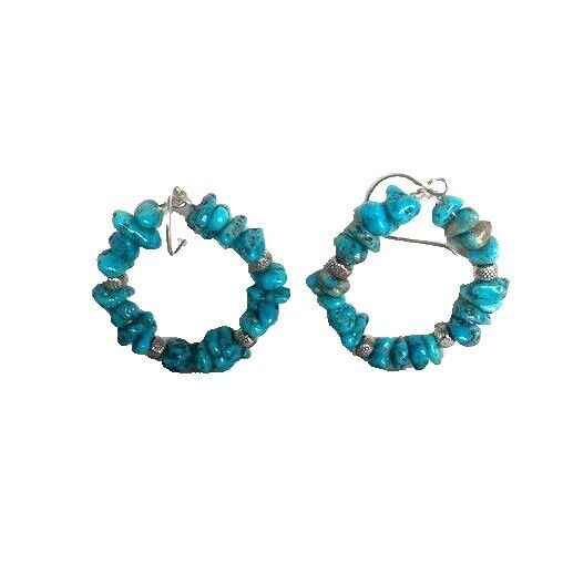 925 STERLING SILVER AND FREE SHAPED TURQUOISE HOOP EARRINGS SKY