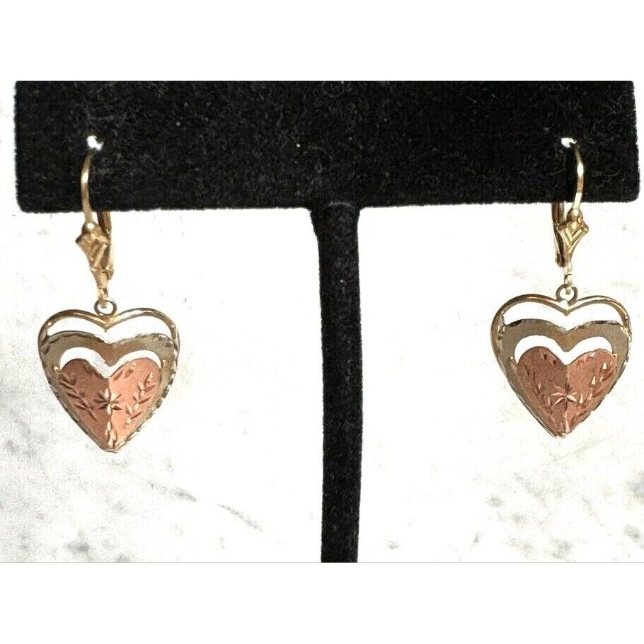 14K MULTICOLORED GOLD BRIGHT CUT HEART EARRINGS SKY