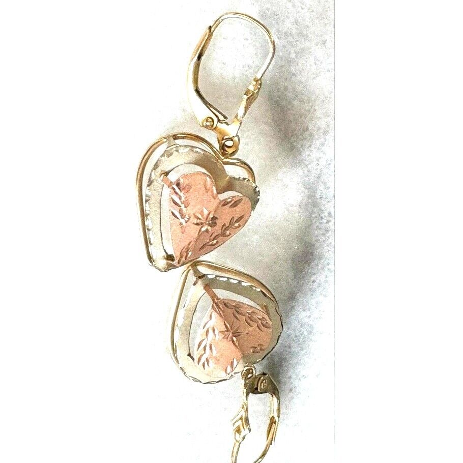 14K MULTICOLORED GOLD BRIGHT CUT HEART EARRINGS SKY