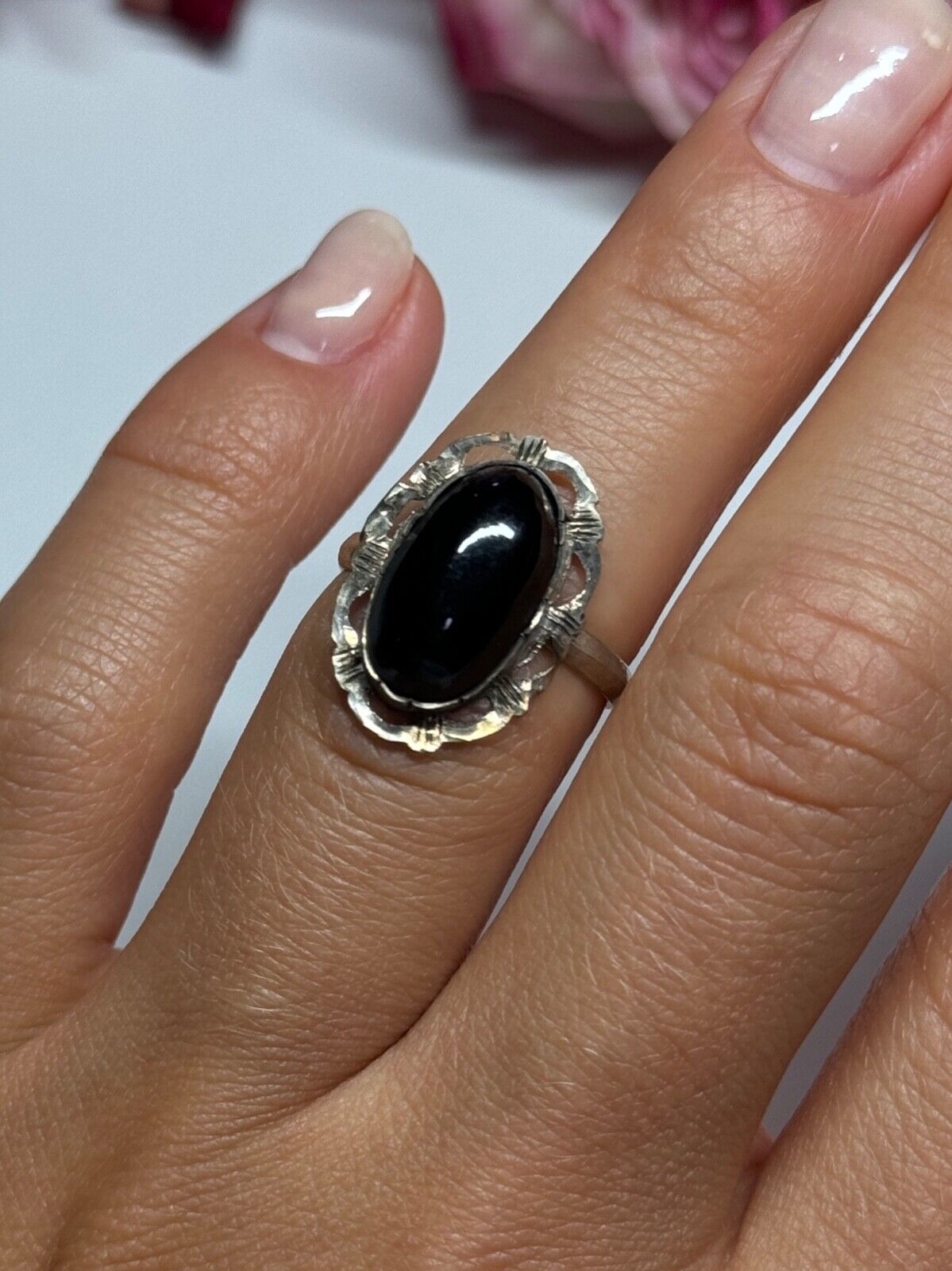 925 STERLING SILVER ONYX RING SIZE 5