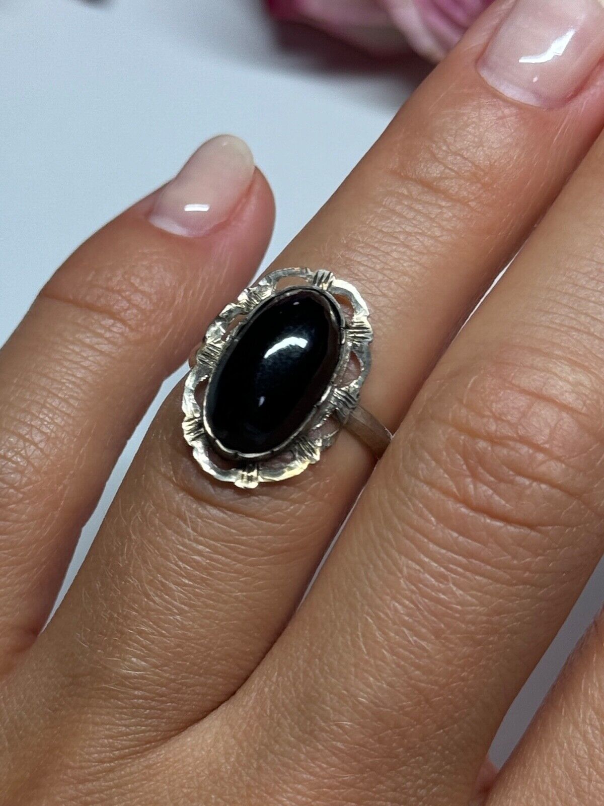 925 STERLING SILVER ONYX RING SIZE 5