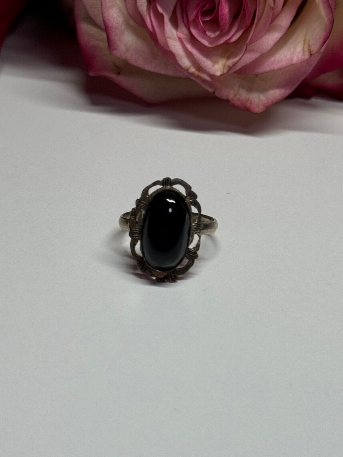 925 STERLING SILVER ONYX RING SIZE 5