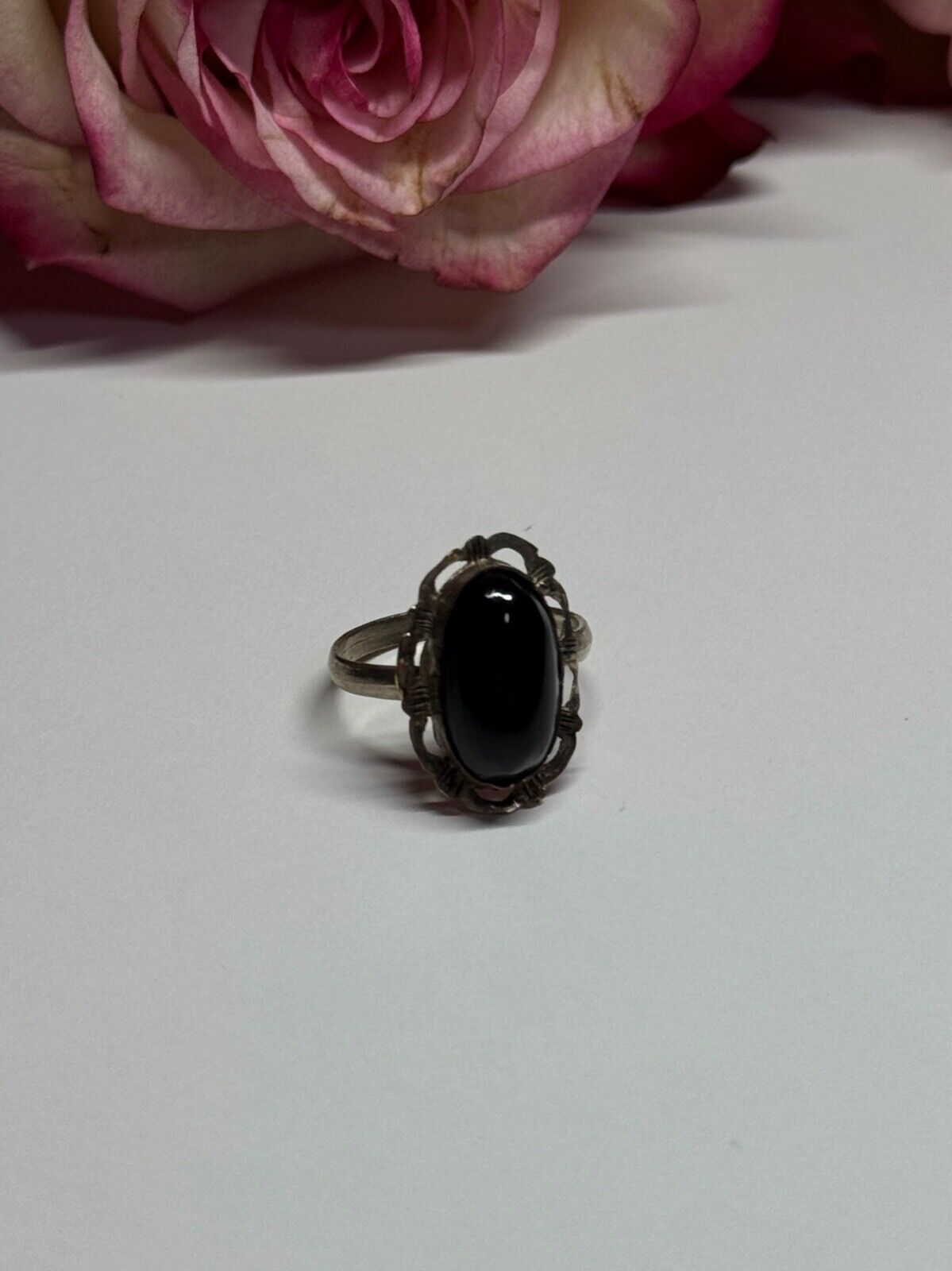 925 STERLING SILVER ONYX RING SIZE 5