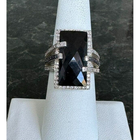 925 STERLING SILVER ONYX AND BLACK AND CLEAR DIAMONDS RING SIZE 7 SKY