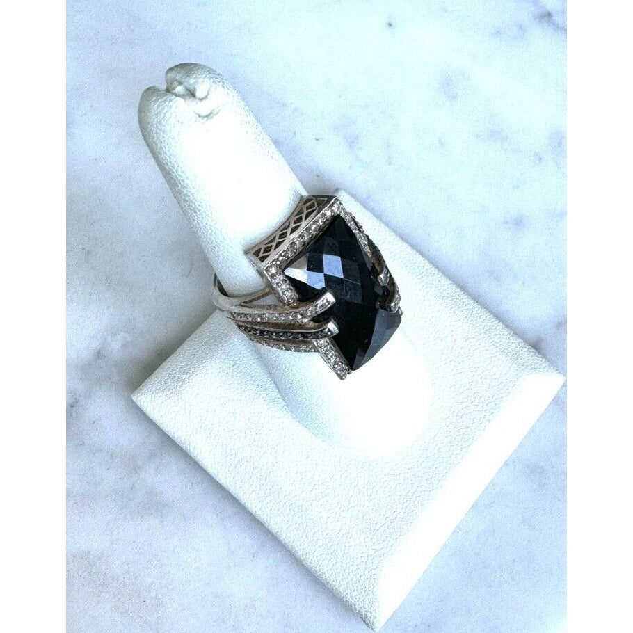 925 STERLING SILVER ONYX AND BLACK AND CLEAR DIAMONDS RING SIZE 7 SKY