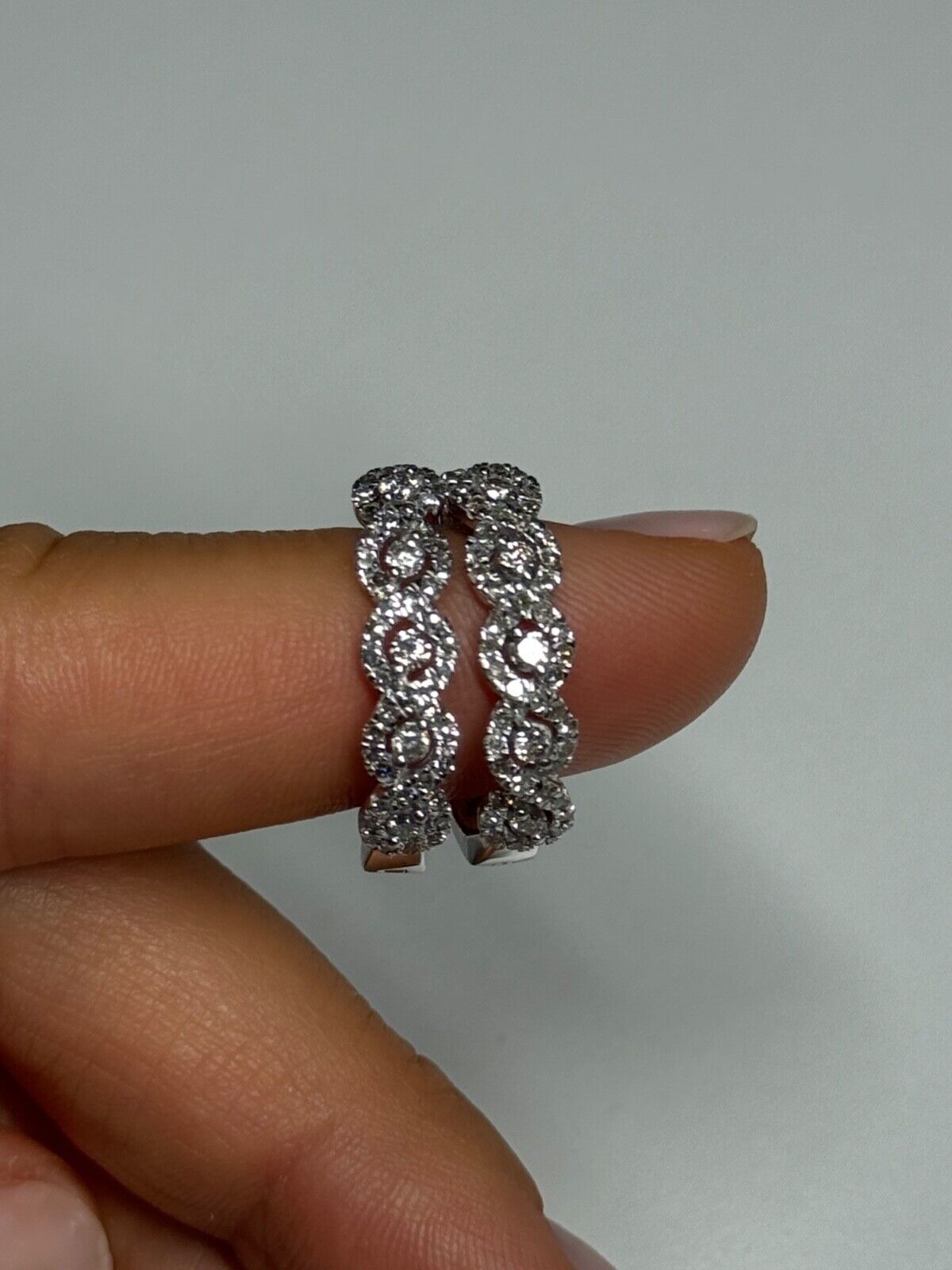 10K WHITE GOLD DIAMONDS 1 CARAT EARRINGS LENGTH 23 mm