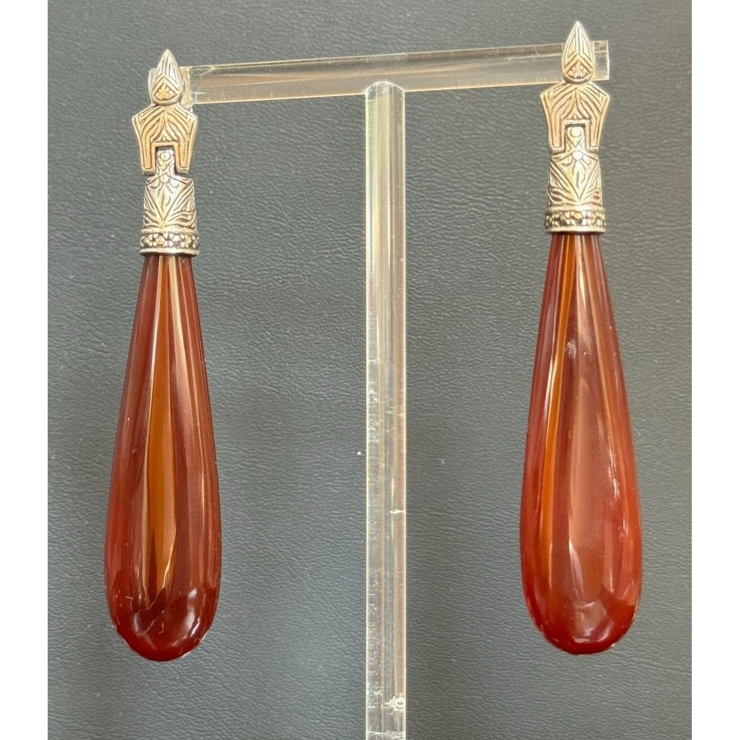 EXTRA LONG 925 STERLING SILVER  CARNELIAN EARRINGS SKY