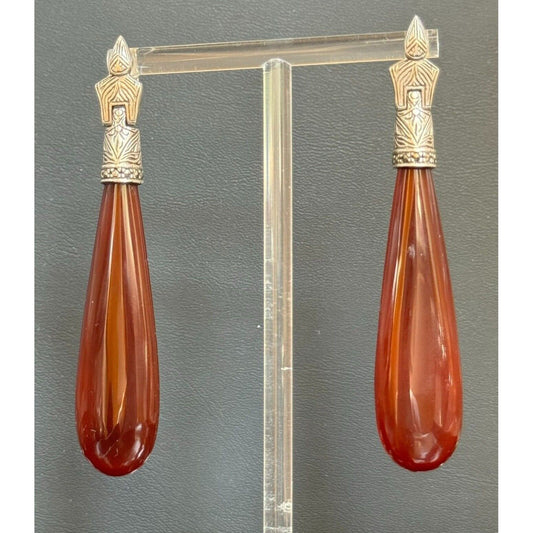 EXTRA LONG 925 STERLING SILVER  CARNELIAN EARRINGS SKY