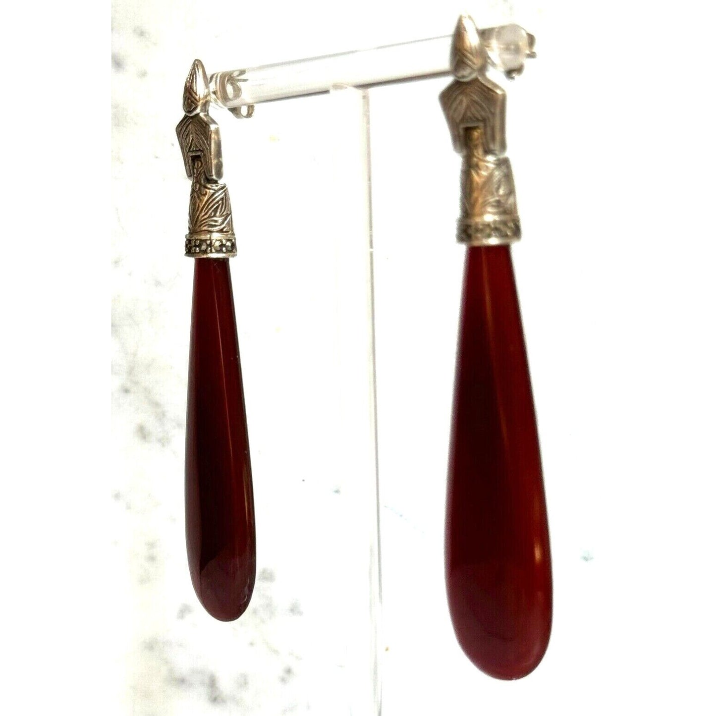 EXTRA LONG 925 STERLING SILVER  CARNELIAN EARRINGS SKY