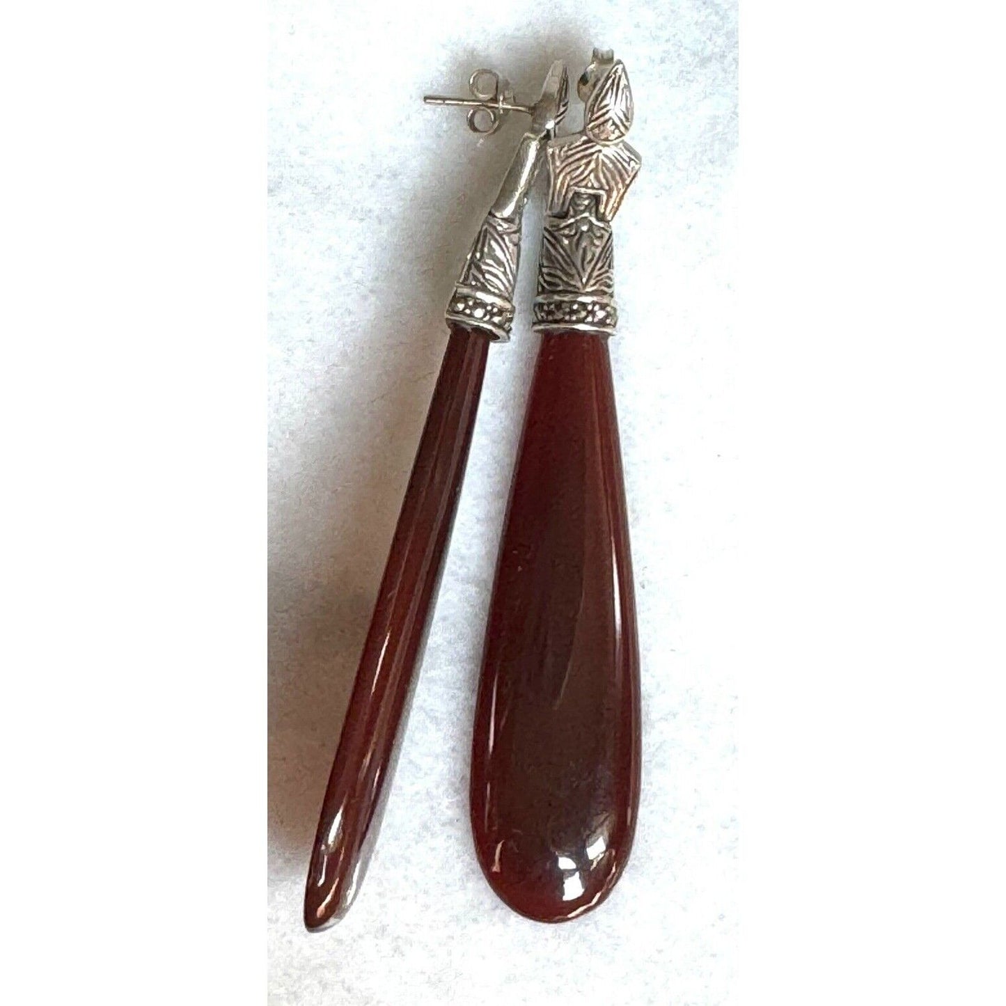 EXTRA LONG 925 STERLING SILVER  CARNELIAN EARRINGS SKY