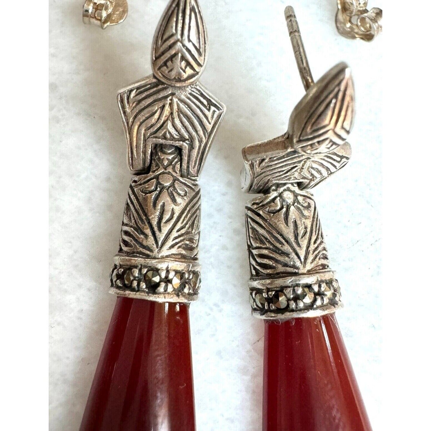 EXTRA LONG 925 STERLING SILVER  CARNELIAN EARRINGS SKY