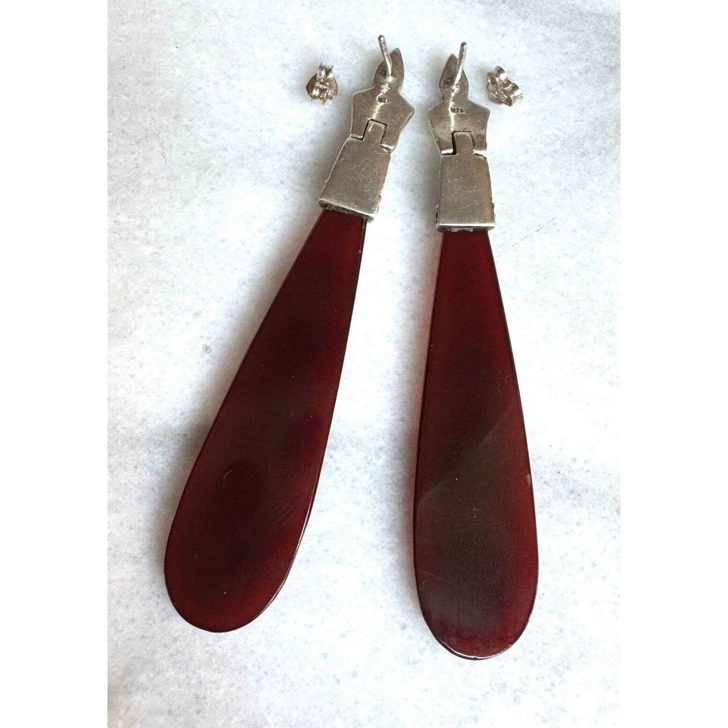 EXTRA LONG 925 STERLING SILVER  CARNELIAN EARRINGS SKY