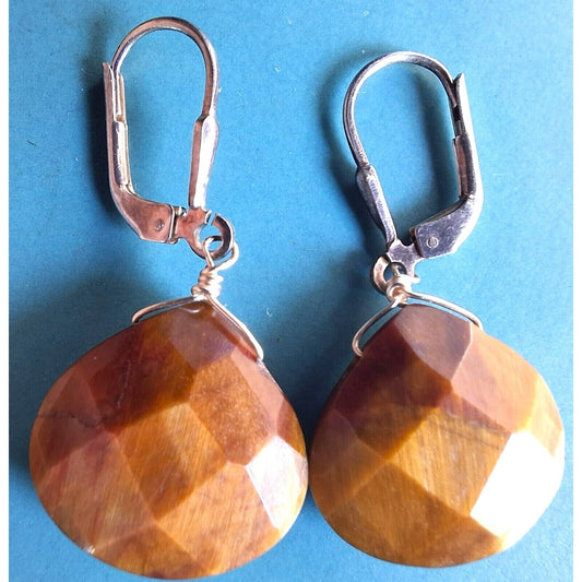 925 STERLING SILVER FACETED TIGER'S EYE EARINGS SKY