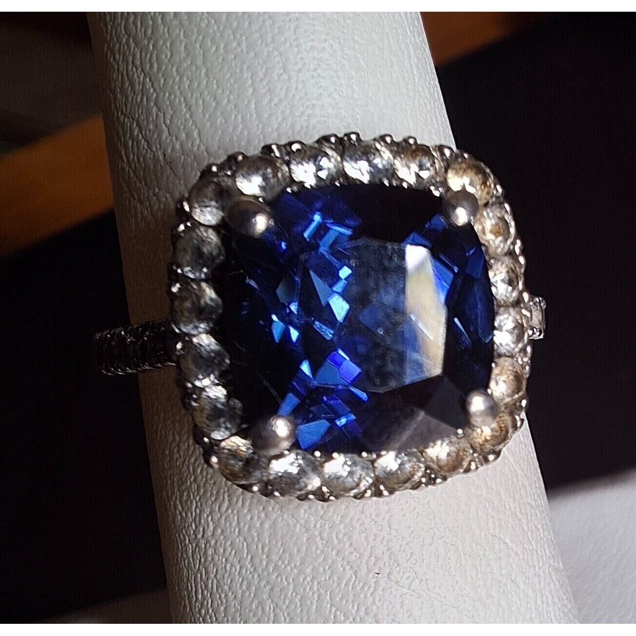 925 STERLING SILVER LAB-CREATED SAPPHIRE AND TOPAZ RING SIZE 6.75 SKY