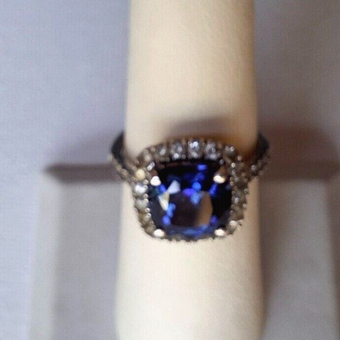 925 STERLING SILVER LAB-CREATED SAPPHIRE AND TOPAZ RING SIZE 6.75 SKY