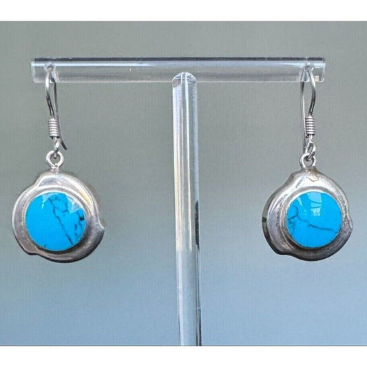 TAXCO 925 STERLING SILVER  AND TURQUOISE DANGLE EARRINGS SKY