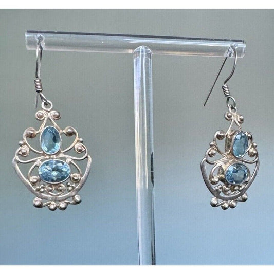 925 STERLING SILVER  AND TOPAZ LACY DESIGN EARRINGS SKY