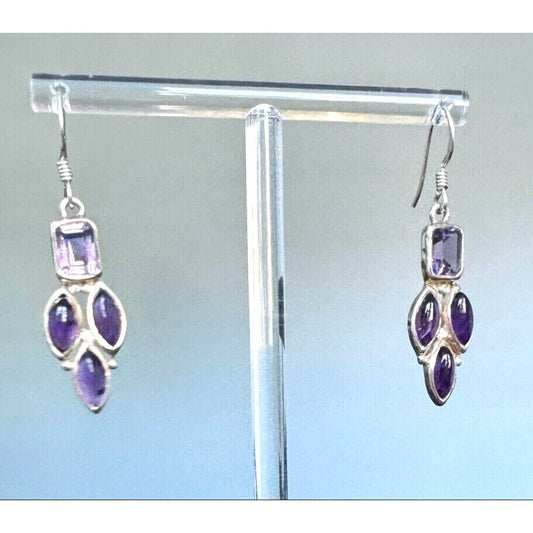 925 STERLING SILVER AND AMETHYST DANGLE EARRINGS SKY