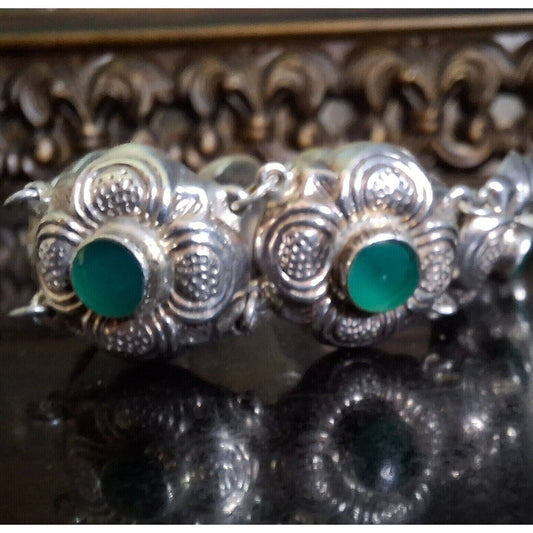 ORNATE 925 STERLING SILVER AND GREEN AQUAMARINE BRACELET SKY