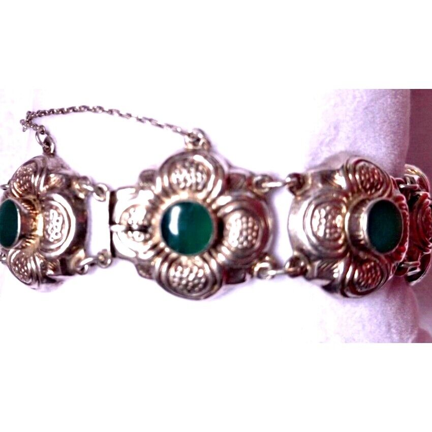 ORNATE 925 STERLING SILVER AND GREEN AQUAMARINE BRACELET SKY