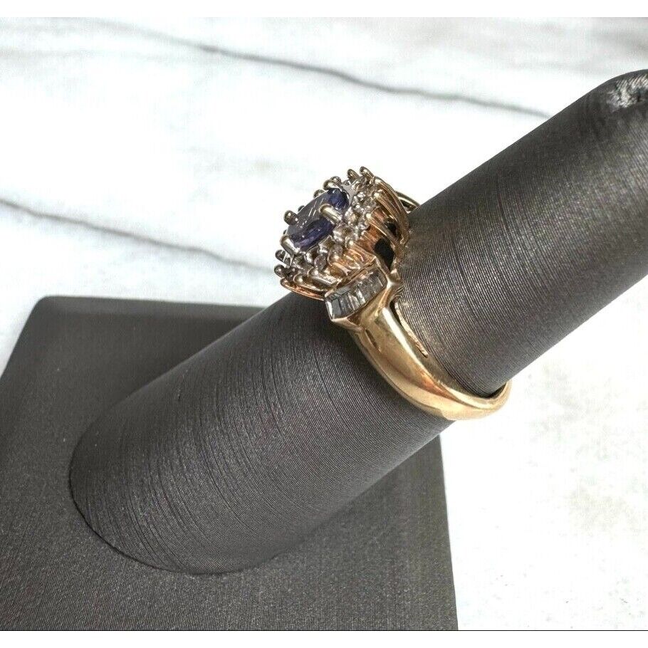 YELLOW GOLD  TANZANITE AND DIAMOND RING SIZE 5 SKY