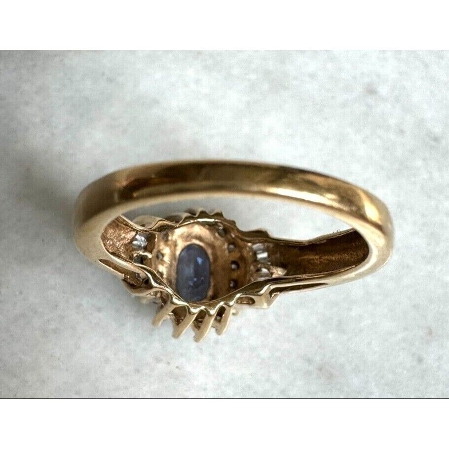 YELLOW GOLD  TANZANITE AND DIAMOND RING SIZE 5 SKY