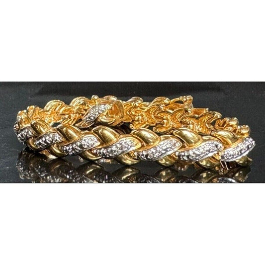 MULTI-TONE 925 STERLING SILVER  VERMEIL AND DIAMOND ''X'' LINKS BRACELET SKY