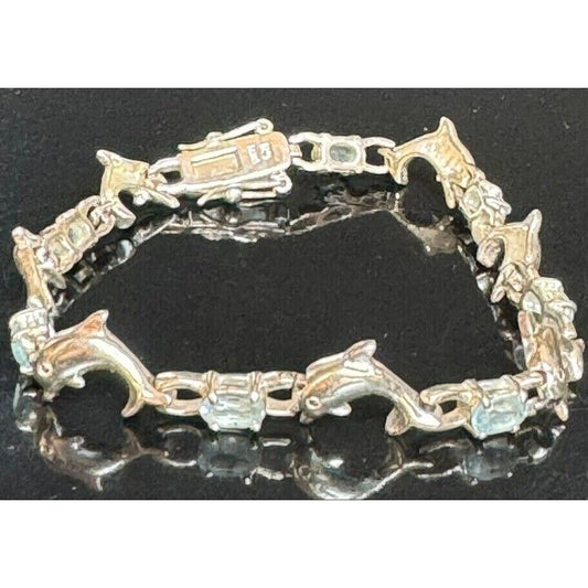 925 STERLING SILVER AND TOPAZ DOLPHIN LINKS BRACELET SKY