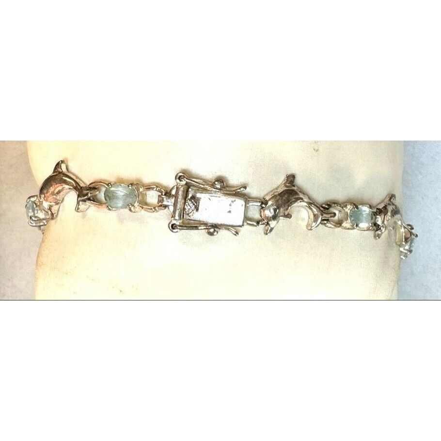 925 STERLING SILVER AND TOPAZ DOLPHIN LINKS BRACELET SKY