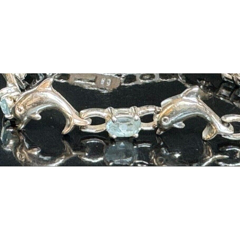 925 STERLING SILVER AND TOPAZ DOLPHIN LINKS BRACELET SKY