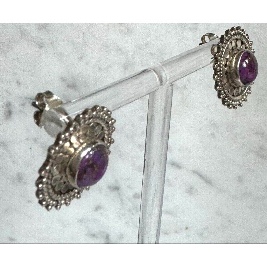 925 STERLING SILVER  AND CHAROITE STUD EARRINGS SKY