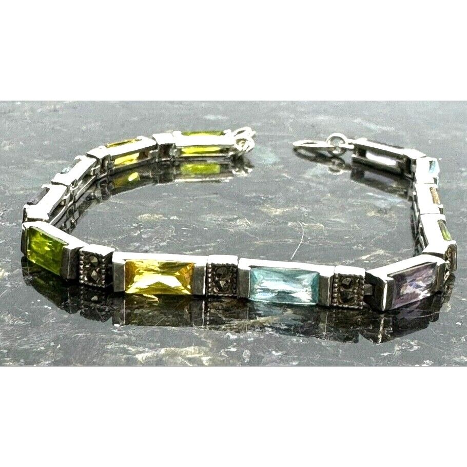 925 STERLING SILVER MULTI GEMS AND MARCASITES BRACELET SKY