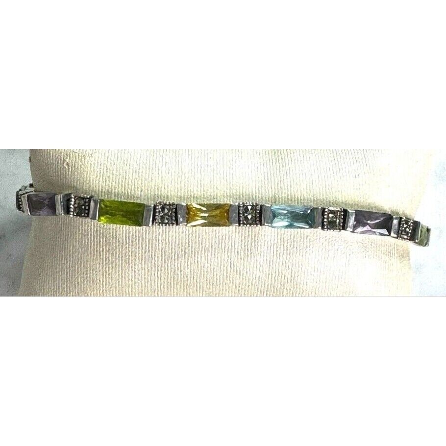 925 STERLING SILVER MULTI GEMS AND MARCASITES BRACELET SKY