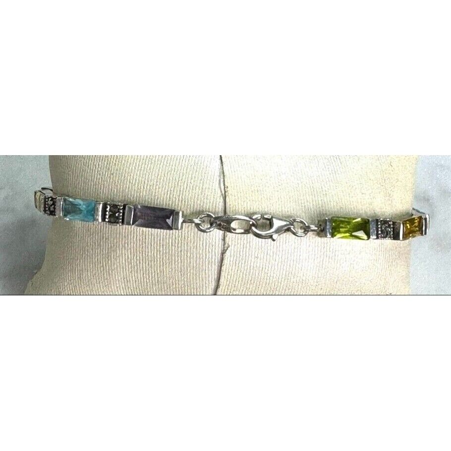 925 STERLING SILVER MULTI GEMS AND MARCASITES BRACELET SKY