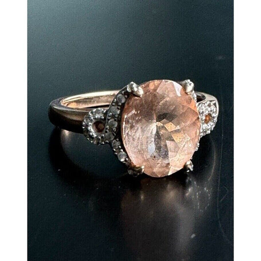 YELLOW GOLD MORGANITE AND DIAMOND RING SIZE 6.75 SKY