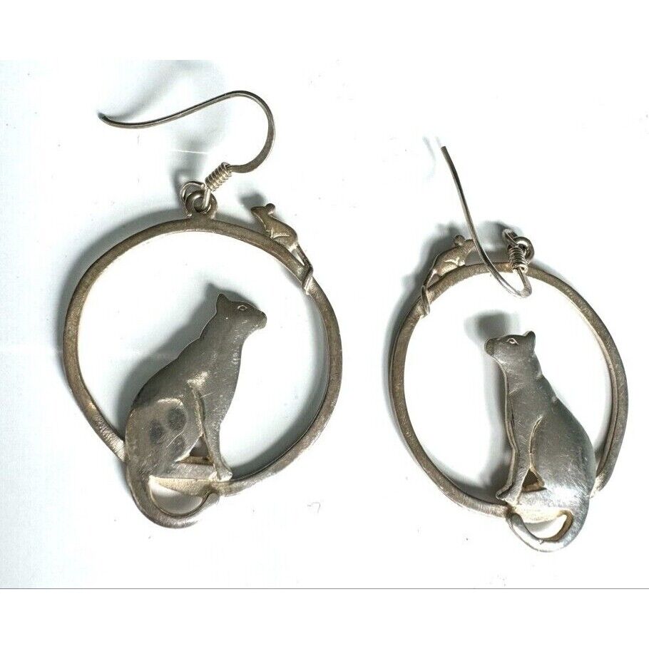 925 STERLING SILVER  CAT AND MOUSE EARRINGS SKY