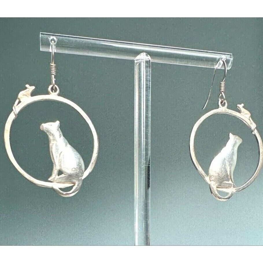 925 STERLING SILVER  CAT AND MOUSE EARRINGS SKY