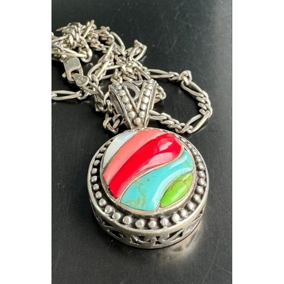 925 STERLING SILVER MULTI GEMSTONE RAINBOW PENDANT NECKLACE SKY