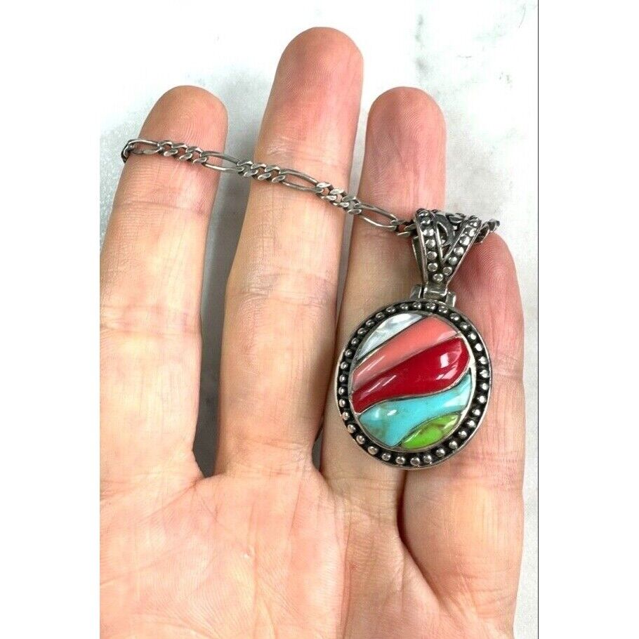 925 STERLING SILVER MULTI GEMSTONE RAINBOW PENDANT NECKLACE SKY