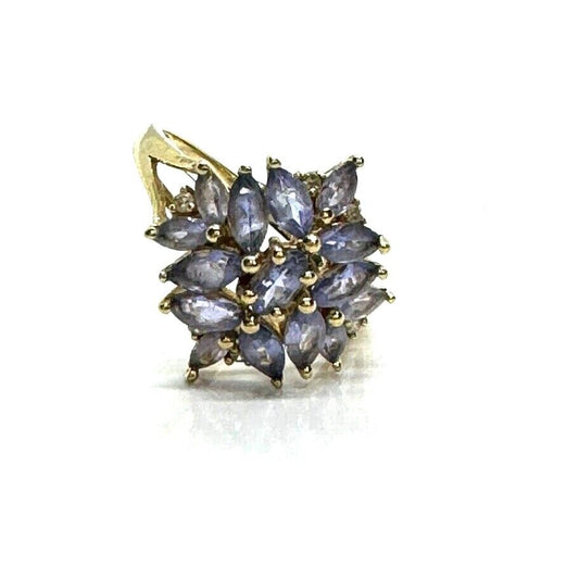 YELLOW GOLD AND TANZANITE COCKTAIL RING SIZE 7 SKY