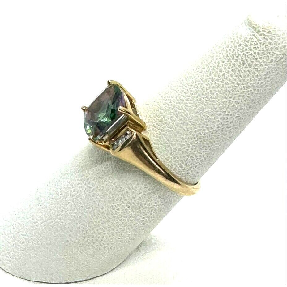 YELLOW GOLD MYSTIC TOPAZ AND DIAMOND RING SIZE 7.25 SKY