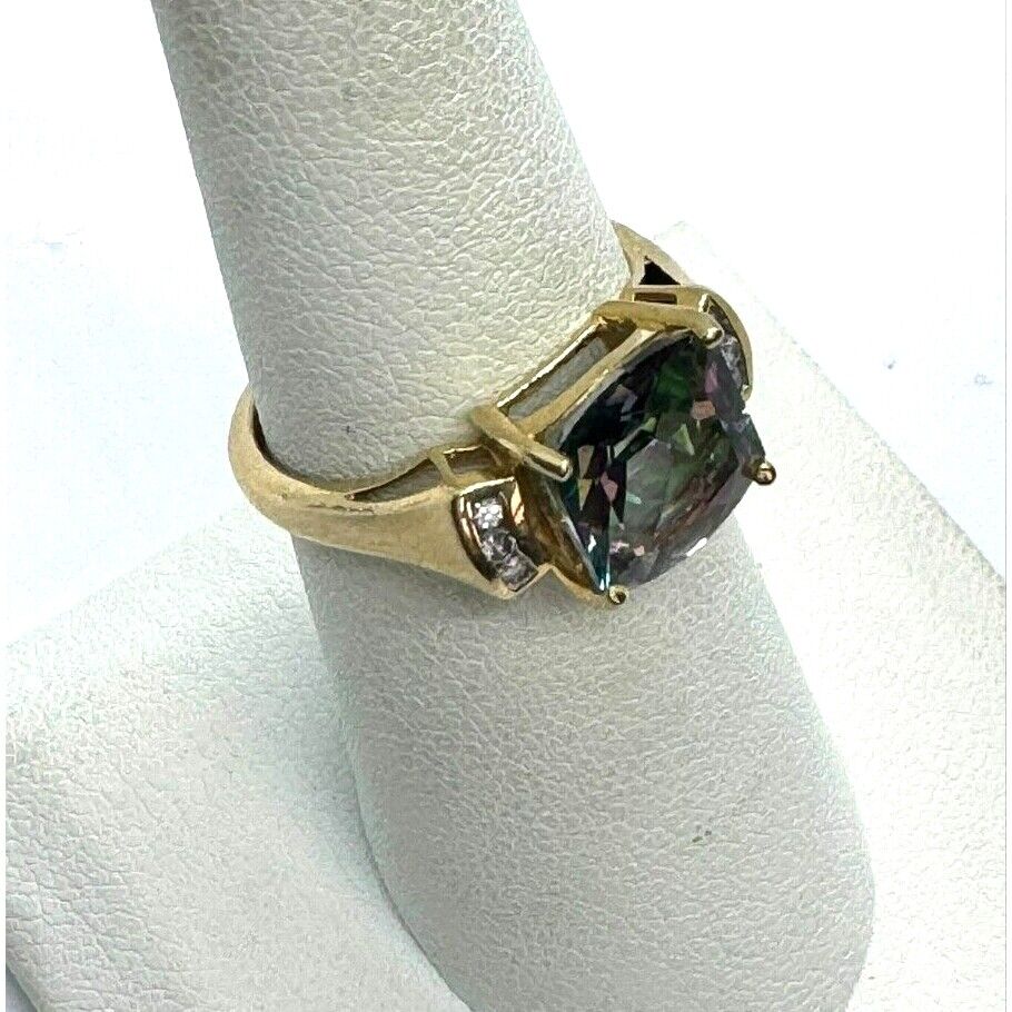 YELLOW GOLD MYSTIC TOPAZ AND DIAMOND RING SIZE 7.25 SKY