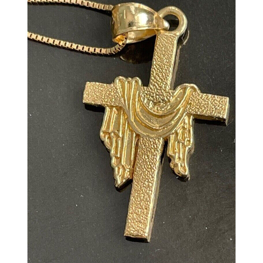 14k YELLOW GOLD CROSS PENDANT NECKLACE SKY