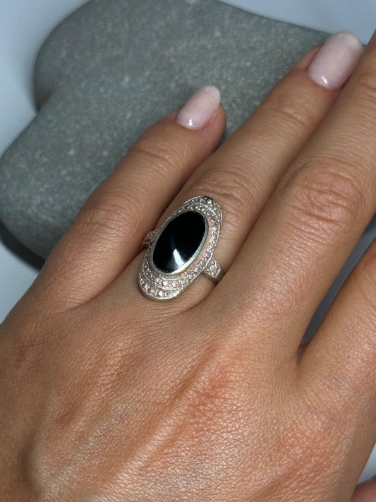 925 STERLING SILVER ONYX RING SIZE 5.5