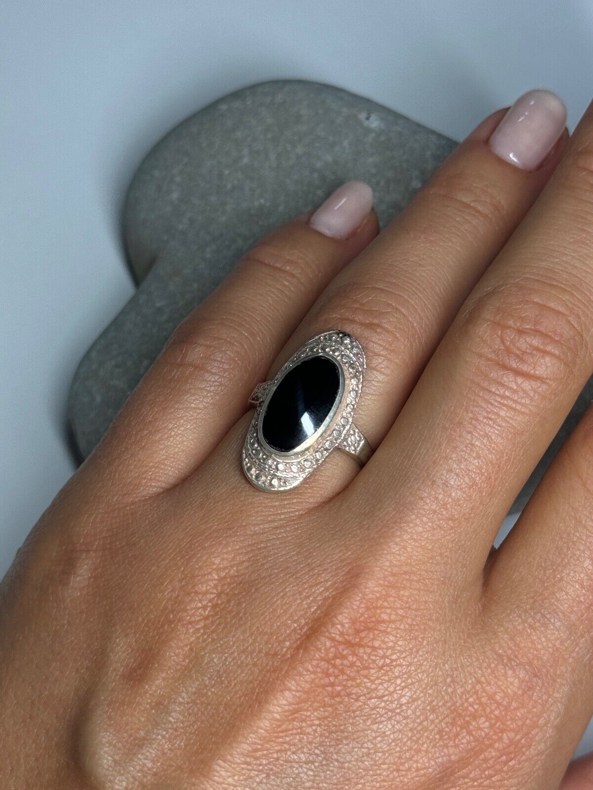 925 STERLING SILVER ONYX RING SIZE 5.5